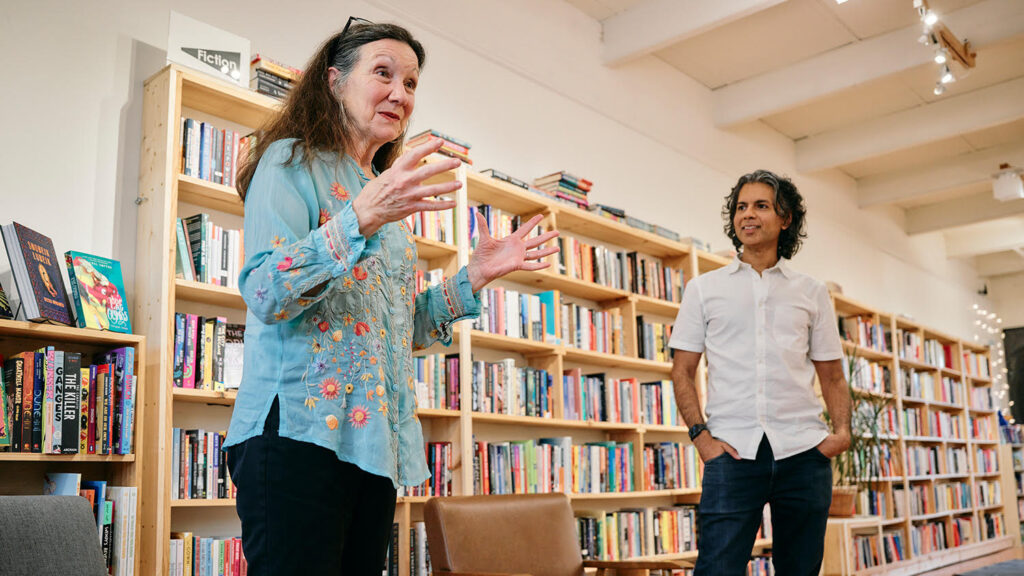 Jill McCorkle and Jai Chakrabarti at an event at So & So Books in downtown Raleigh.