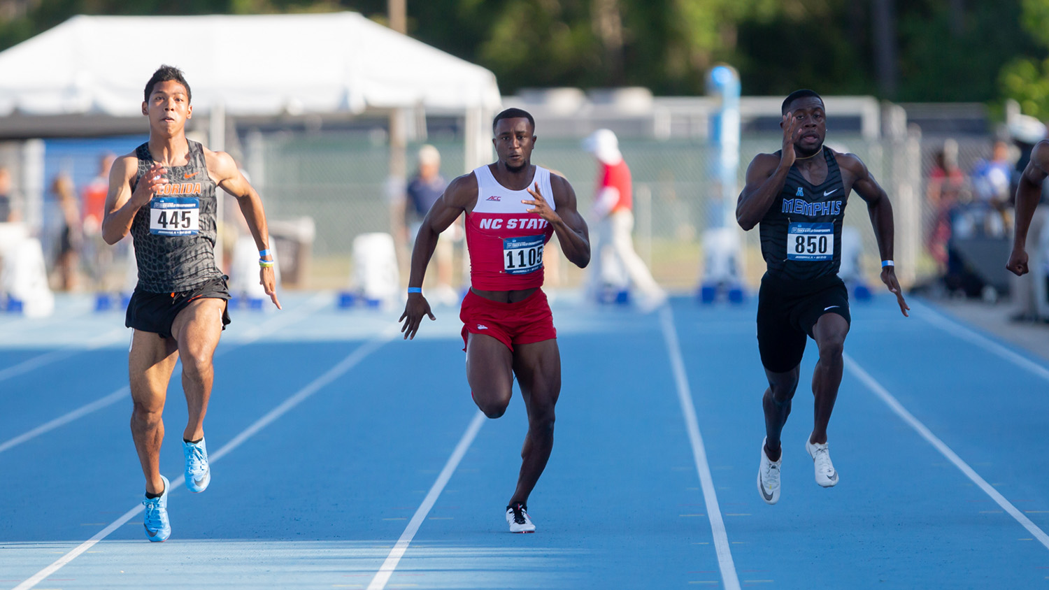 Cravont Charleston wins the 100-meter race at the USA Track and Field Championships in Eugene, Ore.