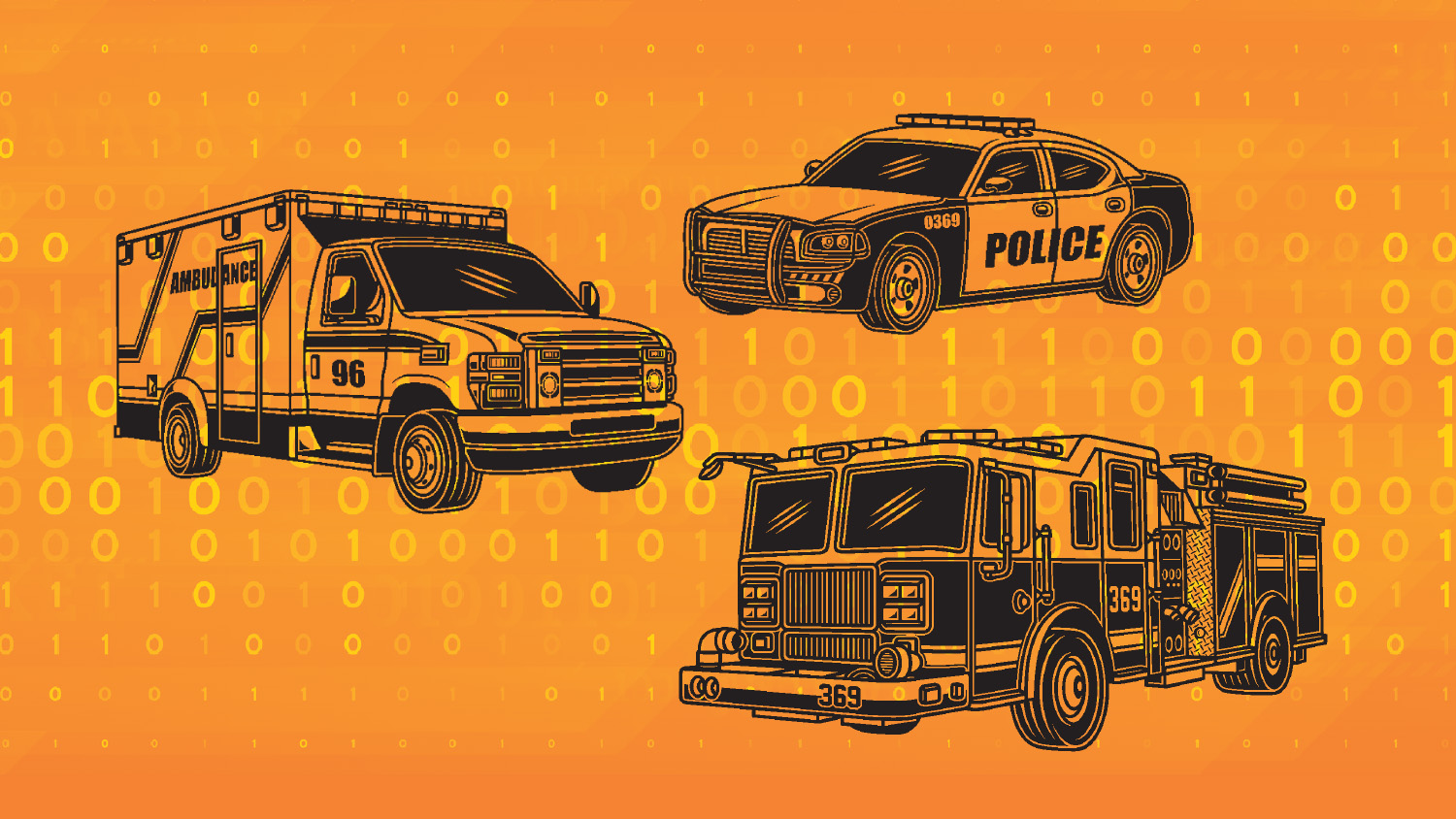 An illustration depicting emergency vehicles. NC State researchers in the in the Edward P. Fitts Department of Industrial and Systems Engineering have proposed a new system using advanced algorithms and computer modeling to help dispatch centers decide who to call in an emergency.