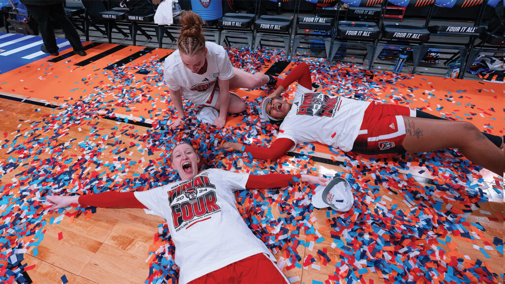 NC State women's basketball team celebrates going to the Final Four. 