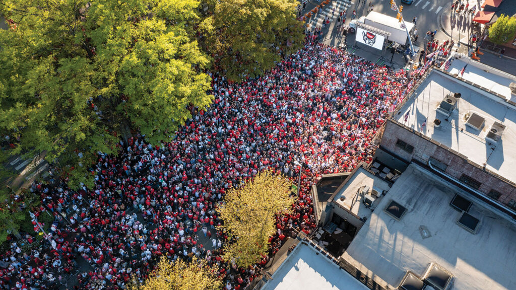 NC State fans celebrate the men's and women's Final Four runs on Hillsborough Street and at Talley Student Union.