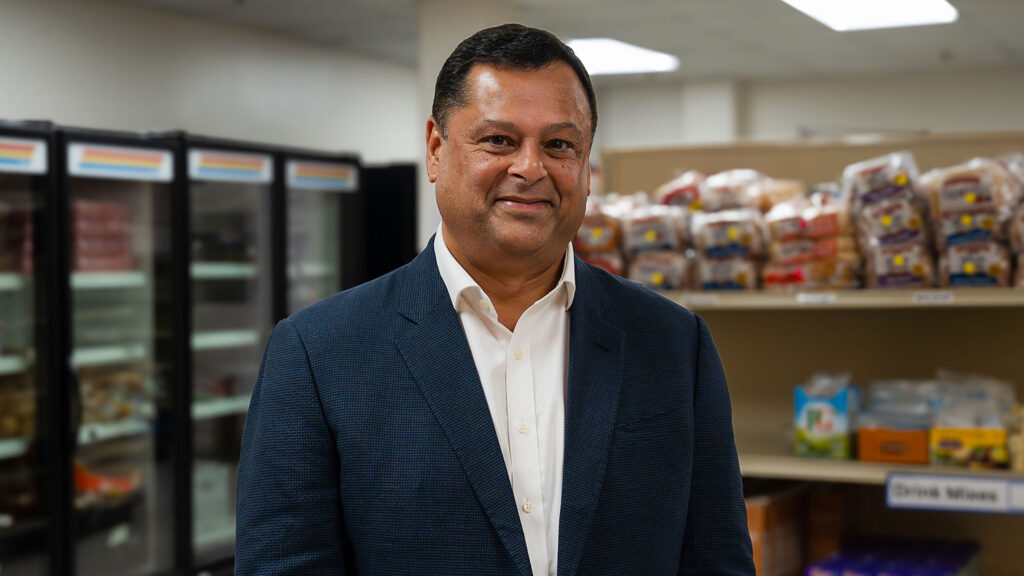 Ranbir Singh stands in the Feed the Pack food pantry.