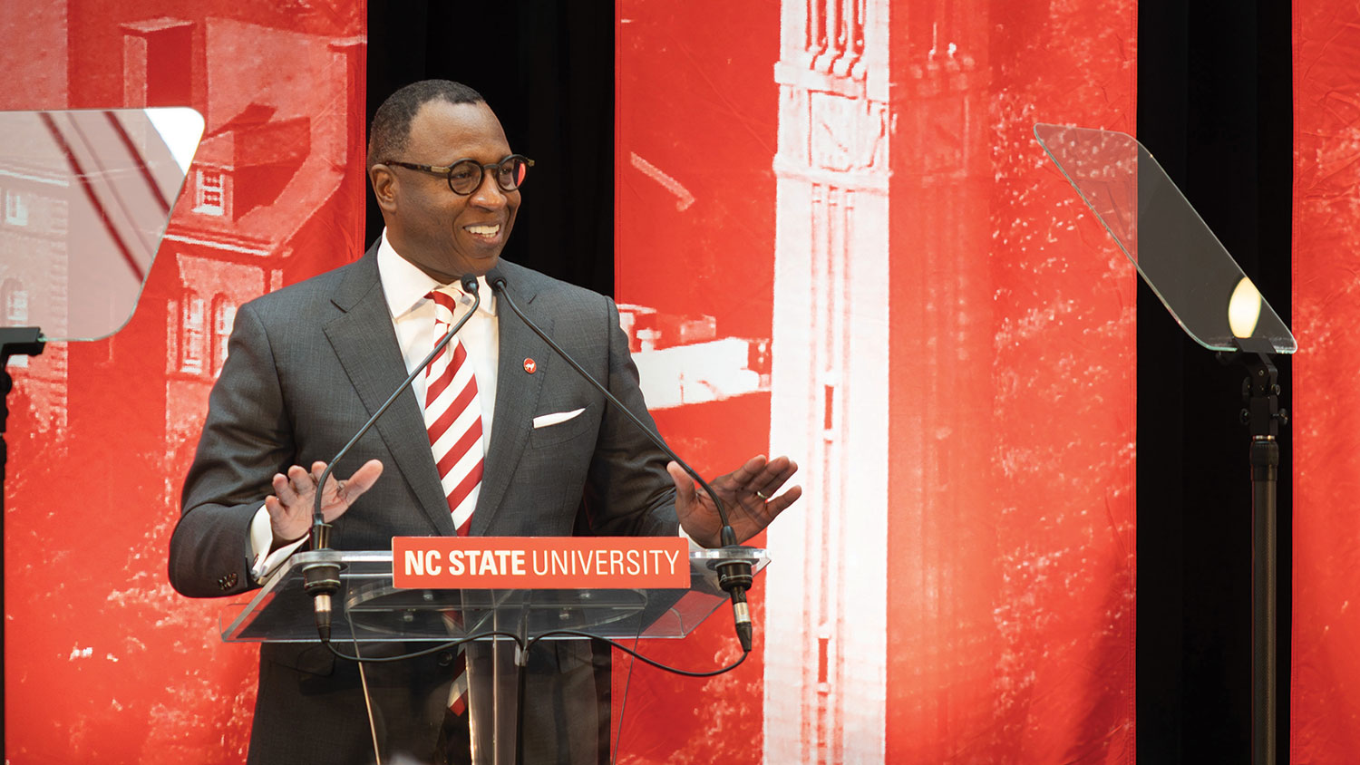 Chancellor Kevin Howell speaks to a crowd at Talley Student Union at the March announcement of his appointment.